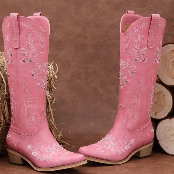 Pink Rhinestone Western Boots By Scarletts. Sz 11 - Picture 1 of 3